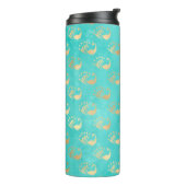 Türkis und Gold Peacock Thermosbecher (Nach links gedreht)