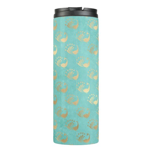 Türkis und Gold Peacock Thermosbecher (Rückseite)
