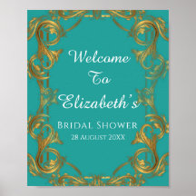 Türkis und Gold Schnörkel Hochzeitszeichen