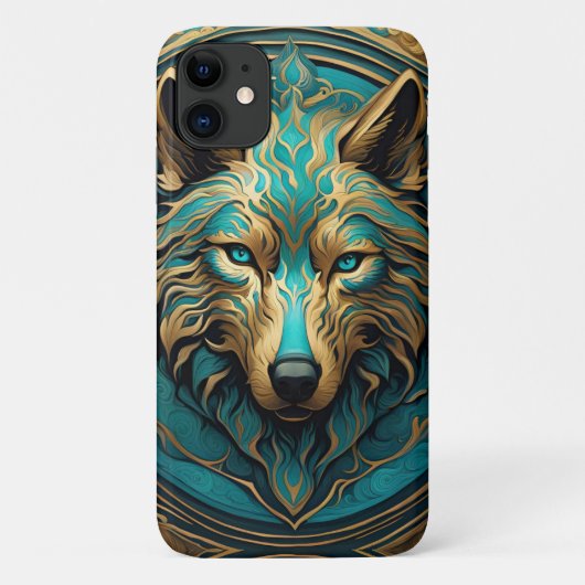 Türkis und Gold Wolf Case-Mate iPhone Hülle (Rückseite)
