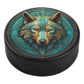 Türkis und Gold Wolf Eishockey Puck (3/4)