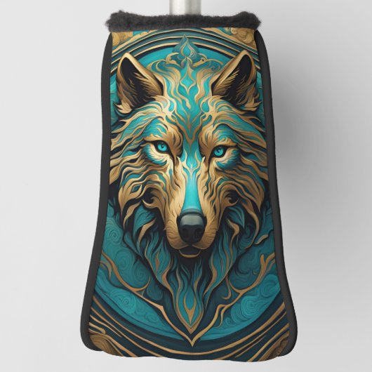 Türkis und Gold Wolf Golf Headcover (Rotieren 90)