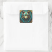 Türkis und Gold Wolf Quadratischer Aufkleber (Tasche)