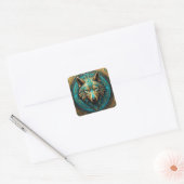 Türkis und Gold Wolf Quadratischer Aufkleber (Umschlag)