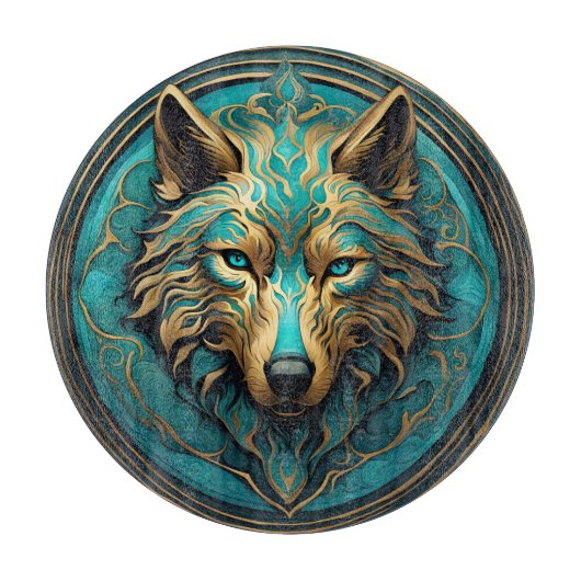 Türkis und Gold Wolf Schneidebrett (Vorderseite)