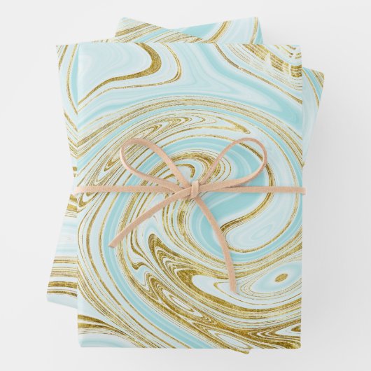 Türkis und goldfarbener Marmor Geschenkpapier Set (Beispiel)