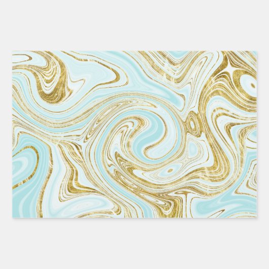 Türkis und goldfarbener Marmor Geschenkpapier Set (Vorderseite)