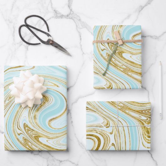 Türkis und goldfarbener Marmor Geschenkpapier Set (Vorderseite)