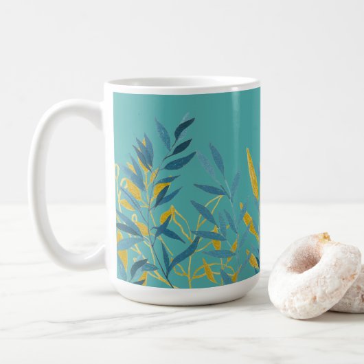 Türkis- und Goldflorentag Kaffeetasse (Mit Donut)