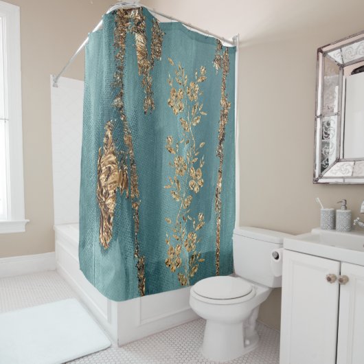 Türkis- und Goldfunde-Blume Duschvorhang (Beispiel)