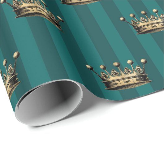 Türkis und Goldkronen Geschenkpapier (Rolleneckpunkt)