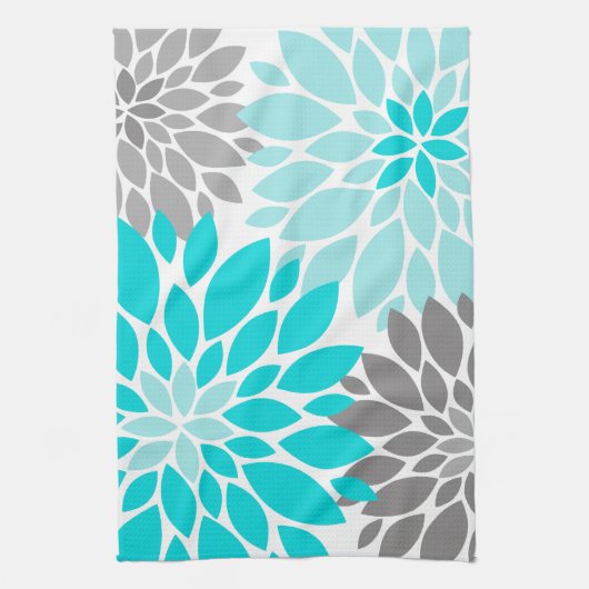 Türkis und Grau-Chrysanthemen Blumenmuster Handtuch (Vertikal)