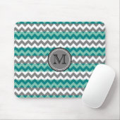 Türkis und grau Zickzack Zigzag Monogram #2 Mousepad (Mit Mouse)