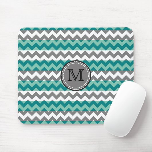 Türkis und grau Zickzack Zigzag Monogram #2 Mousepad (Mit Mouse)