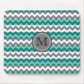 Türkis und grau Zickzack Zigzag Monogram #2 Mousepad (Vorne)