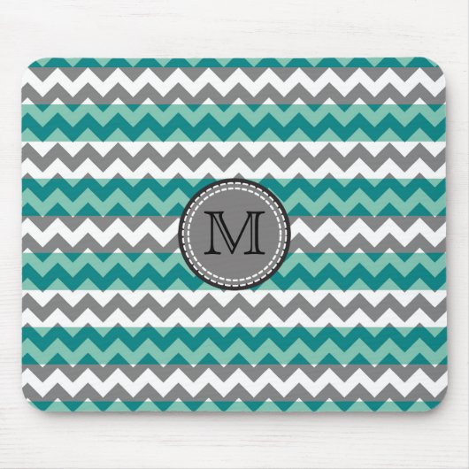 Türkis und grau Zickzack Zigzag Monogram #2 Mousepad (Vorne)