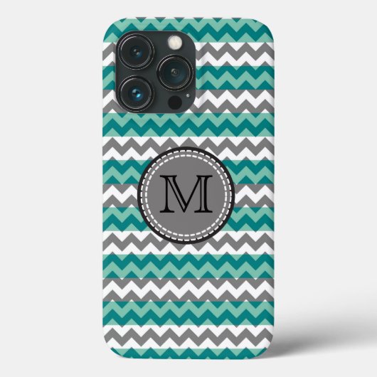 Türkis und grau Zickzack Zigzag Monogram Case-Ma Case-Mate iPhone Hülle (Rückseite)