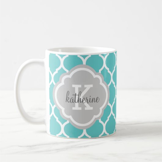 Türkis und Graumarokkanisches Monogramm Kaffeetasse (Links)