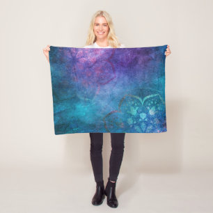 Türkis-und Grün-elegante Lotos-Blume Fleecedecke