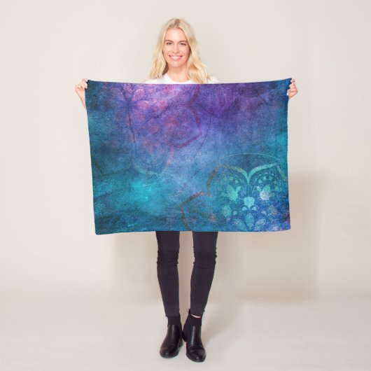 Türkis und Grün Elegante Lotus Blume Fleecedecke (Beispiel)