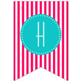 Türkis und heiß rosa Streifen Glücklich zum Geburt Wimpelkette (Zweite Fahne)