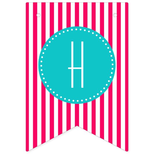 Türkis und heiß rosa Streifen Glücklich zum Geburt Wimpelkette (Zweite Fahne)