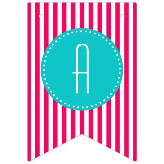 Türkis und heiß rosa Streifen Glücklich zum Geburt Wimpelkette (Dritte Fahne)