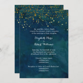 Türkis und Imitate Gold Glitzer Einladung (Vorne/Hinten)