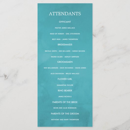 Türkis und Korallen Rustikale Blumenhochzeit Programm (Rückseite)