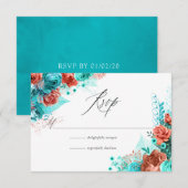 Türkis und Korallen Rustikale Blumenhochzeit RSVP Karte (Vorne/Hinten)