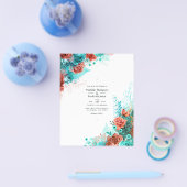 Türkis und Korallen Rustikale Hochzeit mit Blumen Flyer (Einzeln)