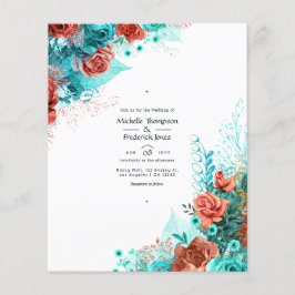 Türkis und Korallen Rustikale Hochzeit mit Blumen  Flyer
