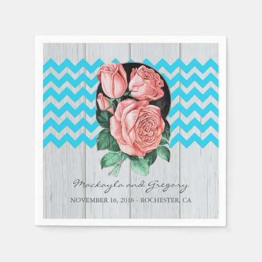 Türkis und Korallen Rustikaler Chic Wedding Serviette (Vorderseite)