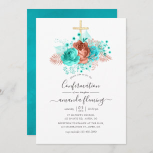 Türkis- und Korallenfarbenflorenbestätigung Einladung