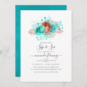 Türkis und Korallenflora Sip and See Einladung (Vorne/Hinten)