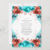 Türkis und Korallenflorale Feier des Lebens Einladung (Vorderseite)