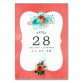 Türkis- und Korallenflorale Tischnummer (Vorderseite)