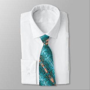 Türkis und korallenrotes Snakeskin Muster auf a Krawatte