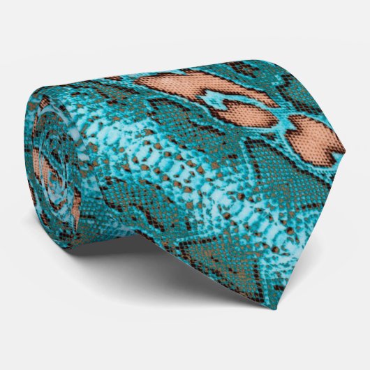 Türkis und korallenrotes Snakeskin Muster auf a Krawatte (Gerollt)