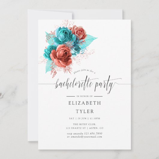 Türkis- und Korallenwasser-Junggeselinnen-Abschied Einladung (Vorderseite)