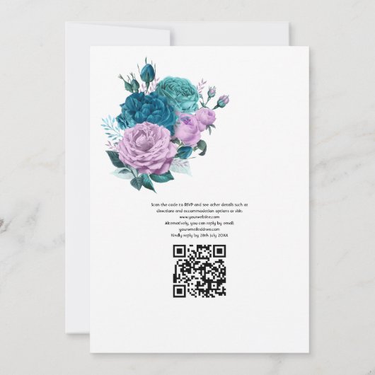 Türkis und Lavendel QR-Code Hochzeit Einladung (Rückseite)