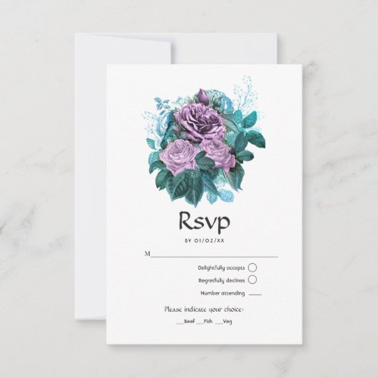 Türkis und Lavender Floral Wedding RSVP Karte (Vorderseite)