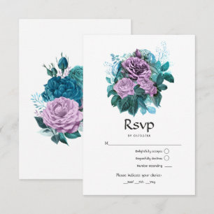 Türkis und Lavender Floral Wedding RSVP Karte