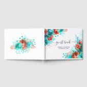 Türkis und lebende Koralle Rustikale Blumenhochzei Gästebuch (Voll)