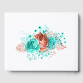 Türkis und lebende Koralle Rustikale Blumenhochzei Gästebuch (Rückseite)