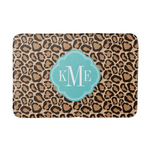 Türkis und Leopard Print Custom Monogram Badematte (Vorderseite)