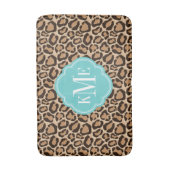 Türkis und Leopard Print Custom Monogram Badematte (Vorderseite Vertikal)