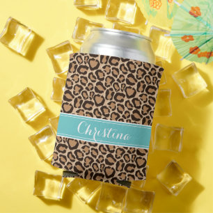 Türkis und Leopard Print Custom Monogram Dosenkühler