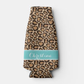 Türkis und Leopard Print Custom Monogram Flaschenkühler (Vorderseite)