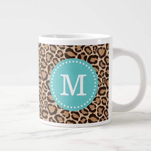 Türkis und Leopard Print Custom Monogram Jumbo-Tasse (Rechts)